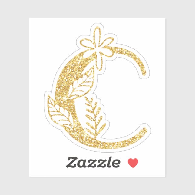 Monogram Gold Glitter Initial C Floral Vinyl (Sheet)