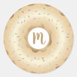 Monogram gold glitter sparkle doughnut sprinkles classic round sticker