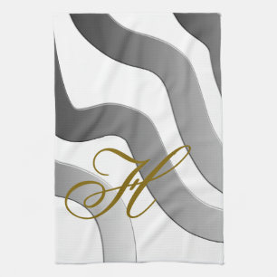 Monogram gold gradient grey white line abstract kitchen towel