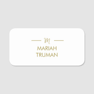 Monogram Gold Gray   Minimalist Elegant Modern Nam Name Tag