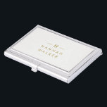 Monogram Gold Grey | Minimalist Elegant Modern Business Card Holder<br><div class="desc">A simple stylish custom monogram design in a gold modern minimalist typography on an elegant minimalist soft taupe grey background. The monogram initials and name can easily be personalized along with the feature line to make a design as unique as you are! The perfect bespoke gift or home accessory.</div>