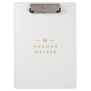 Monogram Gold Grey   Minimalist Elegant Modern Clipboard