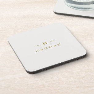 Monogram Gold Grey   Minimalist Elegant Modern Coaster