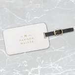 Monogram Gold Grey | Minimalist Elegant Modern Luggage Tag<br><div class="desc">A simple stylish custom monogram design in a gold modern minimalist typography on an elegant minimalist soft taupe grey background. The monogram initials and name can easily be personalized along with the feature line to make a design as unique as you are! The perfect bespoke gift or accessory for any...</div>