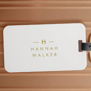 Monogram Gold Grey Minimalist Elegant Modern Luggage Tag