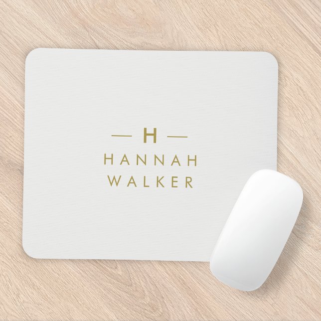 Monogram Gold Grey | Minimalist Elegant Modern Mouse Pad (Creator Uploaded)
