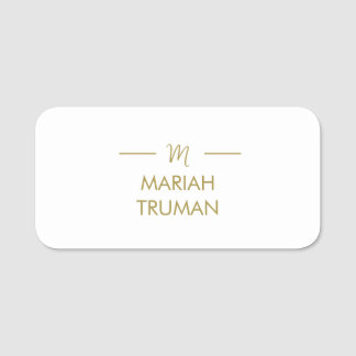 Monogram Gold Grey | Minimalist Elegant Modern Nam Name Tag