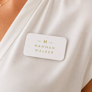 Monogram Gold Grey Minimalist Elegant Modern Name Tag