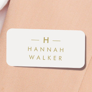 Monogram Gold Grey   Minimalist Elegant Modern Name Tag