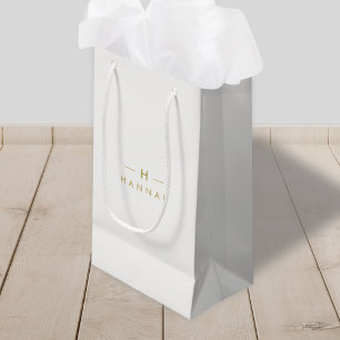 Monogram Gold Grey Minimalist Elegant Modern Small Gift Bag