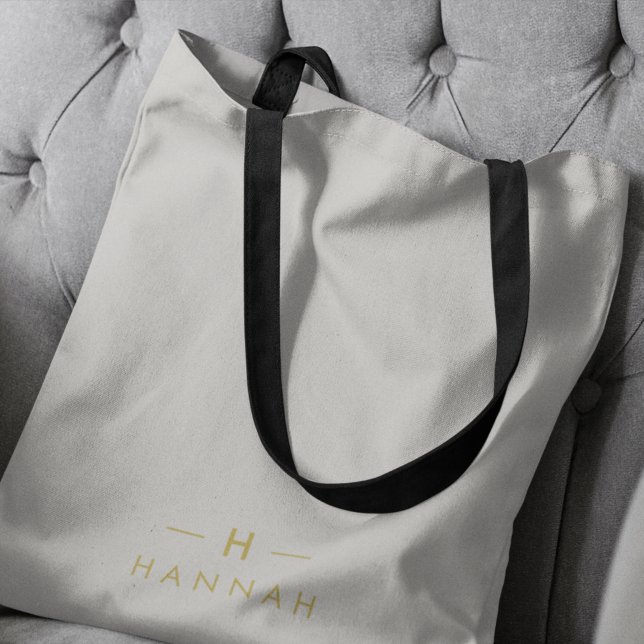 Monogram Gold Grey | Minimalist Elegant Modern Tote Bag (Creator Uploaded)