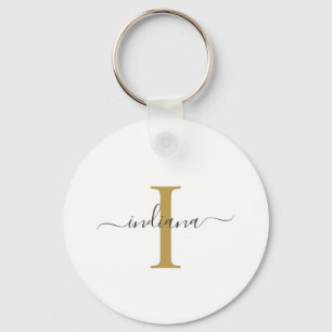 Monogram Gold Grey Script Name Modern Keychain
