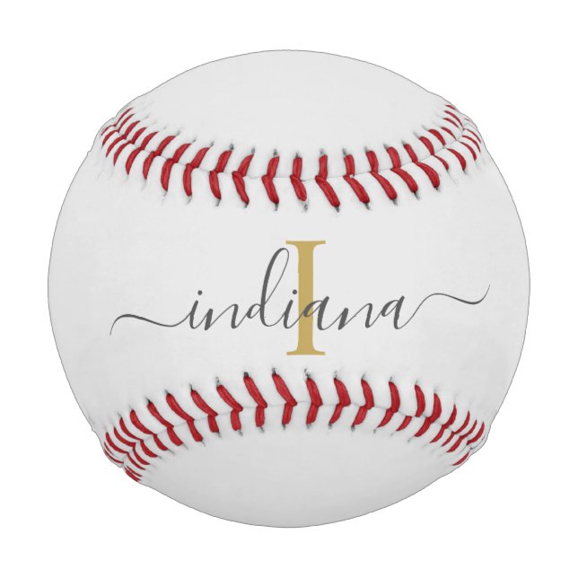 Monogram Gold Grey Script Name Typography Baseball (Front)