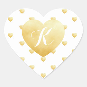 Monogram Gold Hearts Faux Foil Pattern on White Heart Sticker