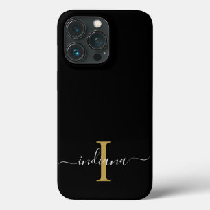 Monogram Gold Initial Grey Script Name Modern iPhone 13 Pro Case
