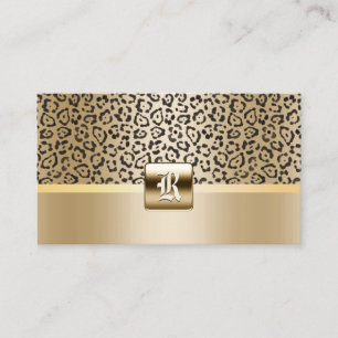 Monogram Gold Initial Leopard Print Elegant Business Card