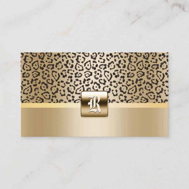 Monogram Gold Initial Leopard Print Elegant Business Card (Front)