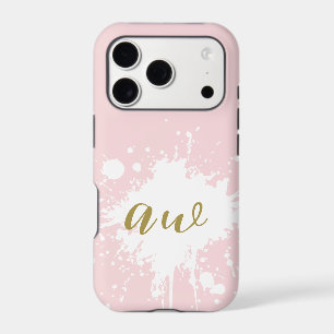 Monogram Gold Initials Pastel Pink White Splatter