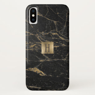 Monogram Gold Label Elegant Black & Gold Marble iPhone X Case