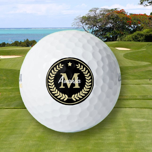 Monogram Gold Laurel Leaf Star Golf Balls (Creator Uploaded)