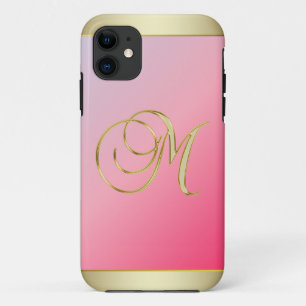 Monogram Gold Letter M Elegant Pink iPhone 11 Case