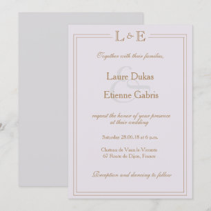 Monogram gold lilac grey ampersand modern wedding invitation
