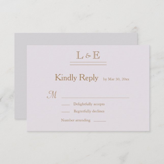 Monogram Gold Lilac Grey Ampersand Wedding RSVP Invitation (Front/Back)