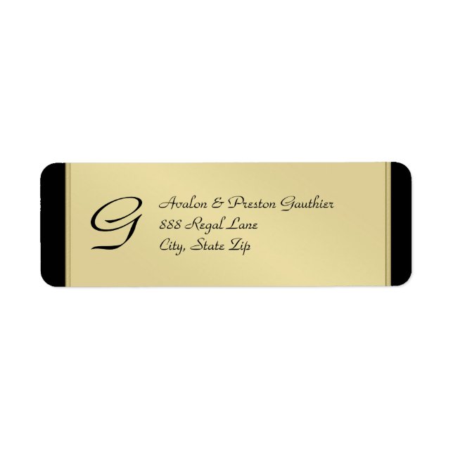 Monogram Gold Metal Black Wedding Address Label (Front)