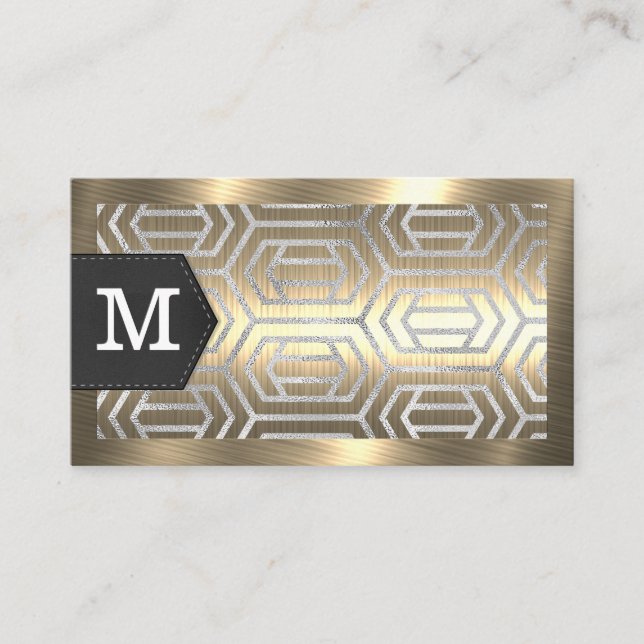 Monogram | Gold Metal | Glitter Foil Geometric Business Card (Front)