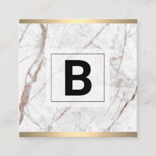 Monogram   Gold Metallic Trim   White Granite Square Business Card