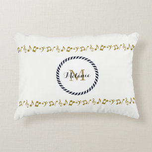 Monogram Gold Music Notes Accent Pillow