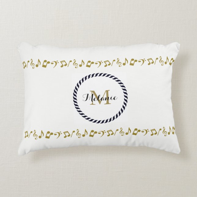 Monogram Gold Music Notes Accent Pillow (Front)