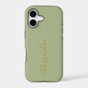 Monogram Gold Name Script Sage Green Minimalist 