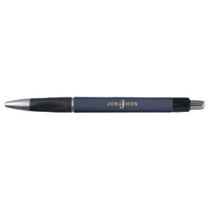 Monogram Gold Name White Initial Man Navy Pen
