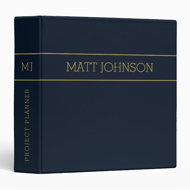 Monogram Gold Navy Classeur à 3 anneaux Accueil |  (Devant/Côté)