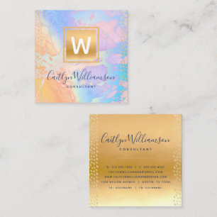 Monogram gold purple blue marble elegant modern  square business card
