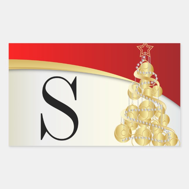 Monogram Gold & Red Merry Christmas Sticker (Front)