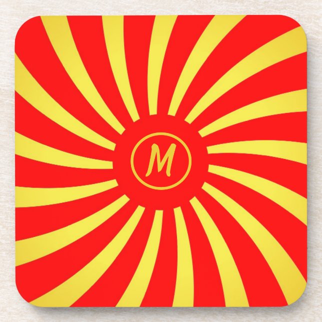 Monogram Gold & Red Spirals Coaster (Front)