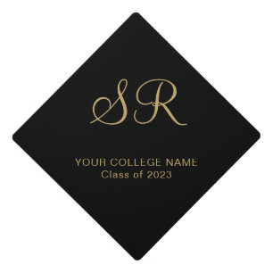 Monogram Gold Script Typography Graduation Cap Topper