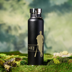 Monogram Gold Silhouette Baseball Player Water Bottle
