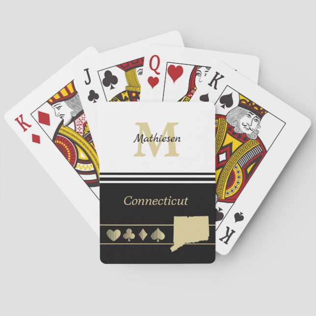 Monogram Gold Silhouette Connecticut Playing Cards (Back)