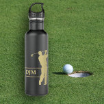 Monogram Gold Silhouette Golfer 710 Ml Water Bottle<br><div class="desc">This distinctive water bottle features a gold silhouette golfer in full swing. On the lower third is your monogram in matching gold framed by thin gold lines. The text and image are placed on a dramatic black background. Be sure to see the matching products, including a golf towel, in our...</div>