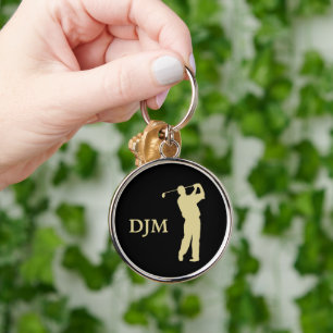 Monogram Gold Silhouette Golfer Keychain