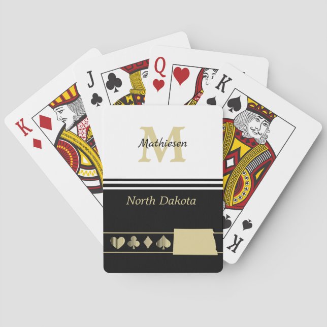 Monogram Gold Silhouette North Dakota Playing Cards (Back)