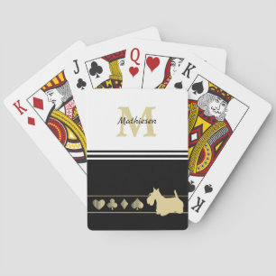 Monogram Gold Silhouette Scottish Terrier Playing Cards