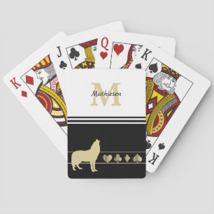 Monogram Gold Silhouette Wolf Playing Cards