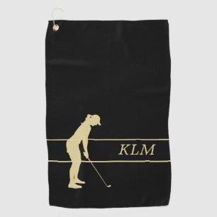 Monogram Gold Silhouette Woman Golfer Golf Towel