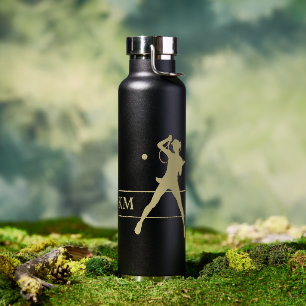 Monogram Gold Silhouette Woman Tennis Player Water Bottle