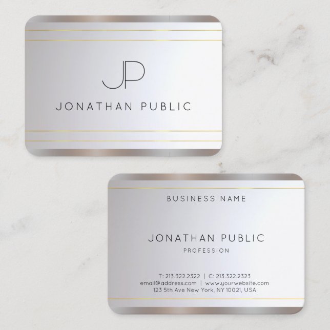 Monogram Gold Silver Elegant Template Modern Business Card (Front/Back)