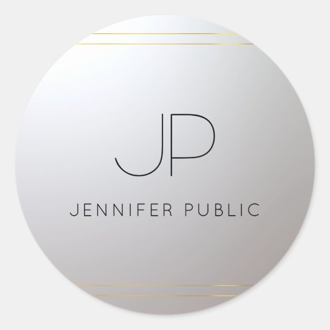 Monogram Gold Silver Template Initial Letter Glam Classic Round Sticker (Front)